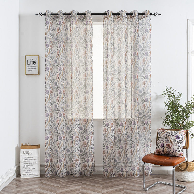 Cortina de Linho com Estampa Floral Roxo 140*260cm-Individual - BOD HOME