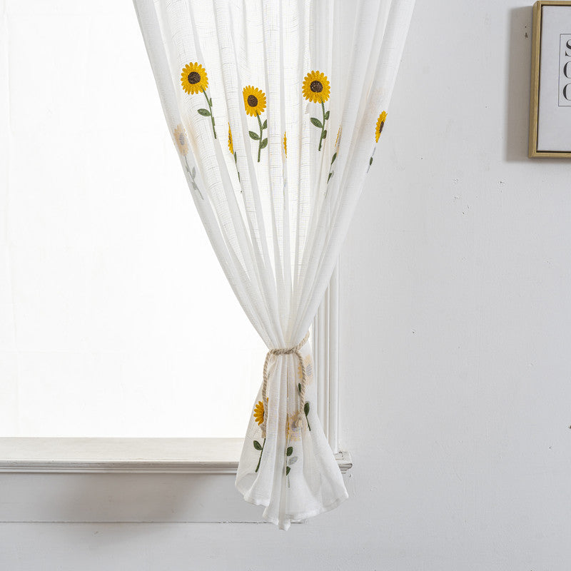 Cortina Tule Bordada com Girassóis-um par- BOD HOME