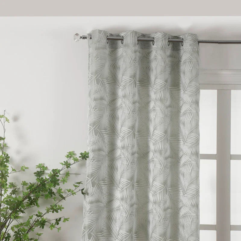 Cortina Translucido Estampada de Folhas Delicadas Relva Verde- BOD HOME