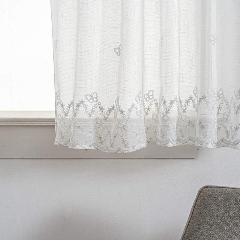 Cortina Tule Bordada com Borboletas Brancas-um par - BOD HOME