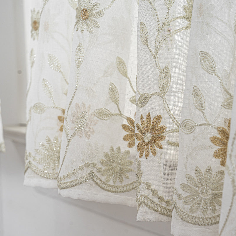 Cortina Tule Bordada com Flores Delicadas-um par - BOD HOME