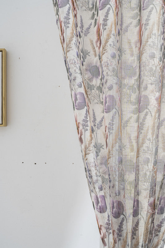 Cortina de Linho com Estampa Floral Roxo 140*260cm-Individual - BOD HOME