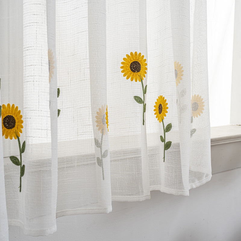 Cortina Tule Bordada com Girassóis-um par- BOD HOME