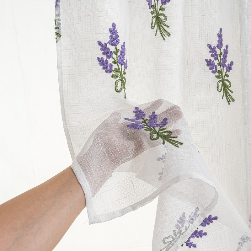 Cortina Tule Bordada com Bouquet de Lavanda-um par - BOD HOME
