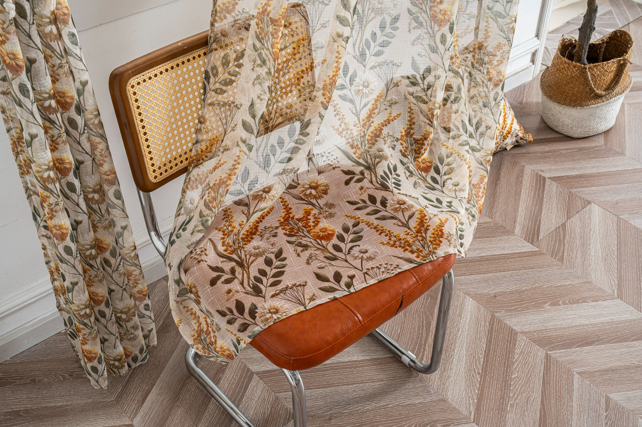 Cortina de Linho com Estampa Floral Amarela 140*260cm-Individual - BOD HOME