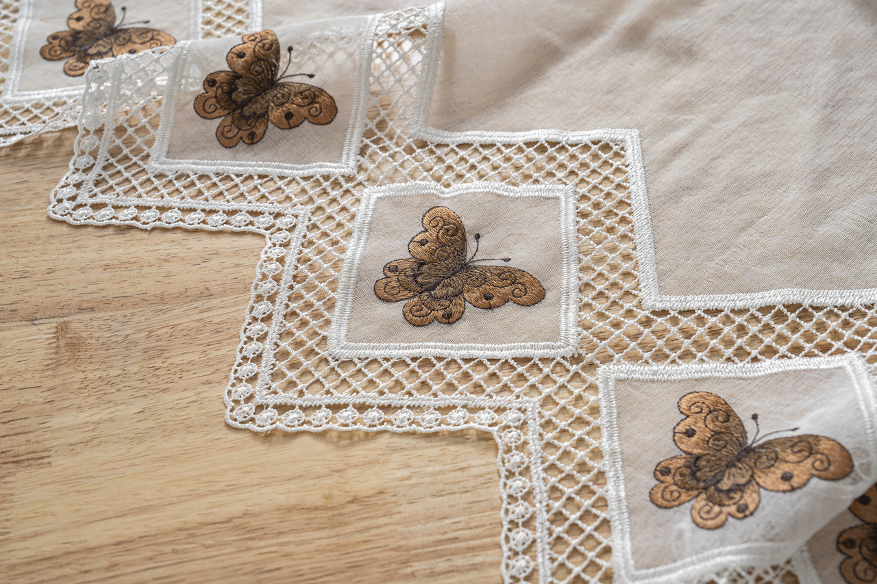 Cortina Tule Bordada com Borboletas Castanhas-um par - BOD HOME