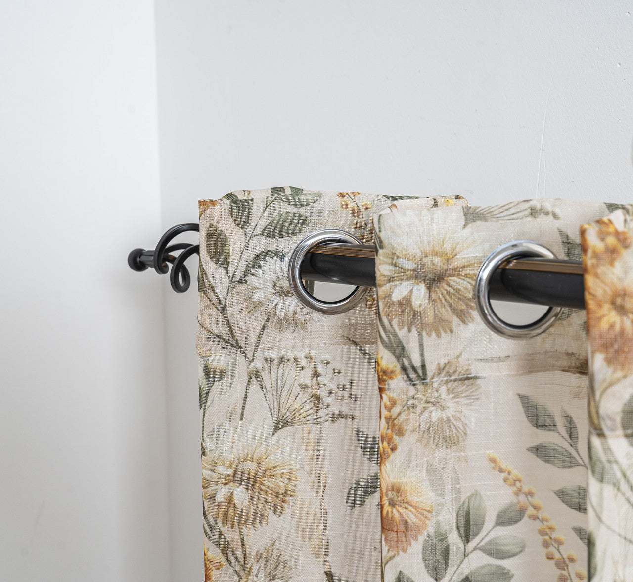 Cortina de Linho com Estampa Floral Amarela 140*260cm-Individual - BOD HOME