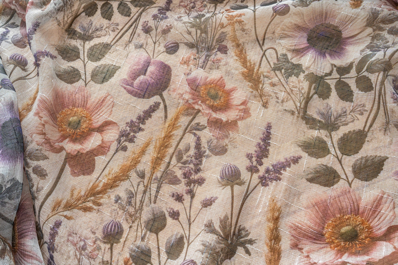 Cortina de Linho com Estampa Floral Roxo 140*260cm-Individual - BOD HOME