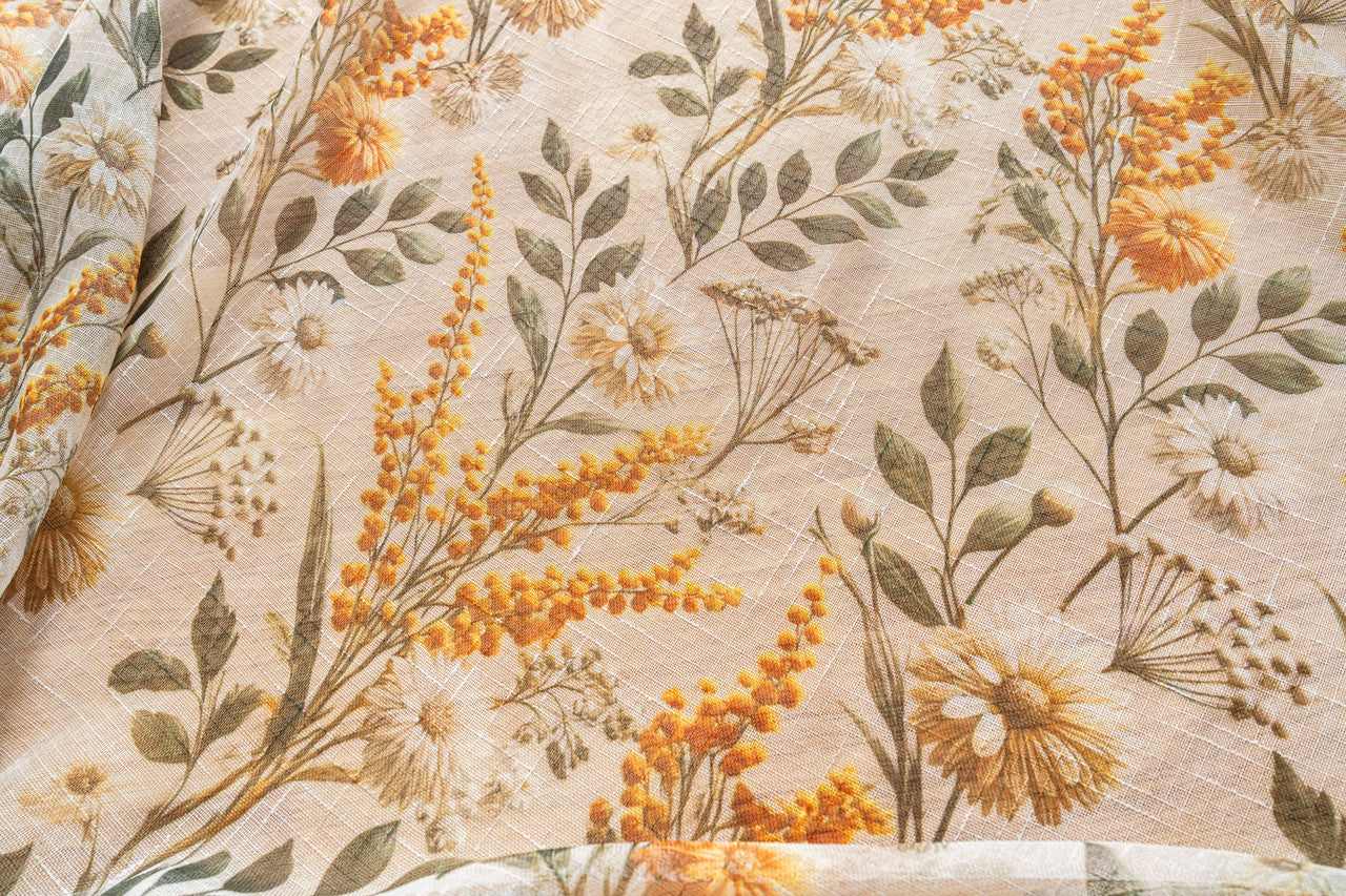 Cortina de Linho com Estampa Floral Amarela 140*260cm-Individual - BOD HOME