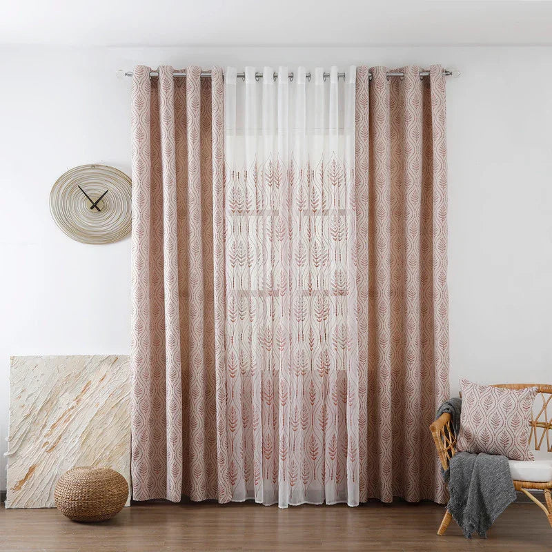 Cortina Jacquard com Bordado de Folhas Elegantes Vermelho 140*260CM-Individual- BOD HOME