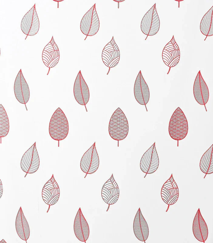 Cortina Bordado com Folhas Primaveras Vermelho 140*260CM-Individual- BOD HOME