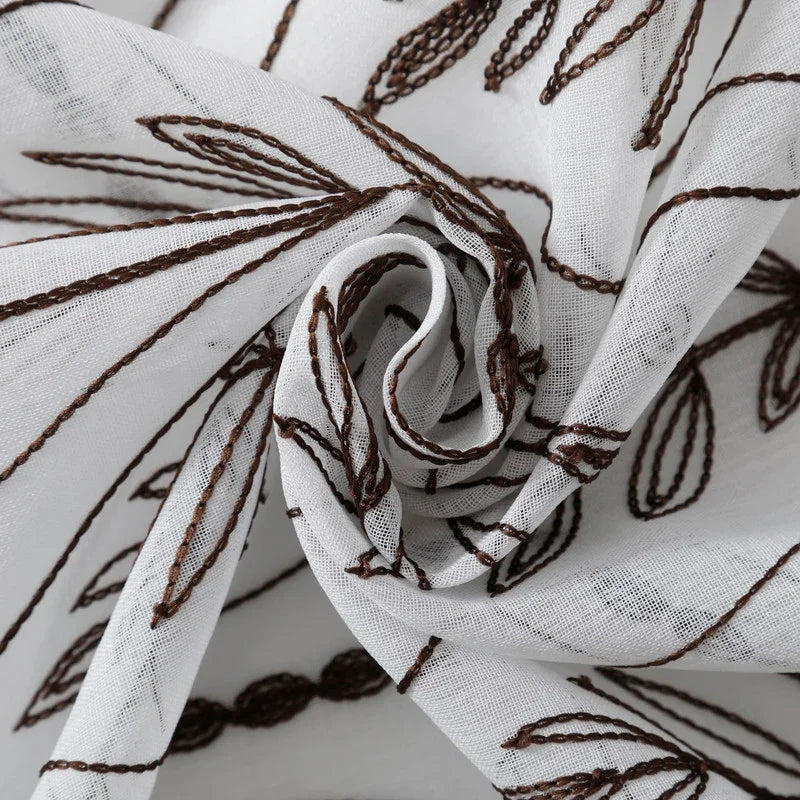 Cortina Bordada com Folhas Elegantes Castanho 140*260CM-Individual- BOD HOME