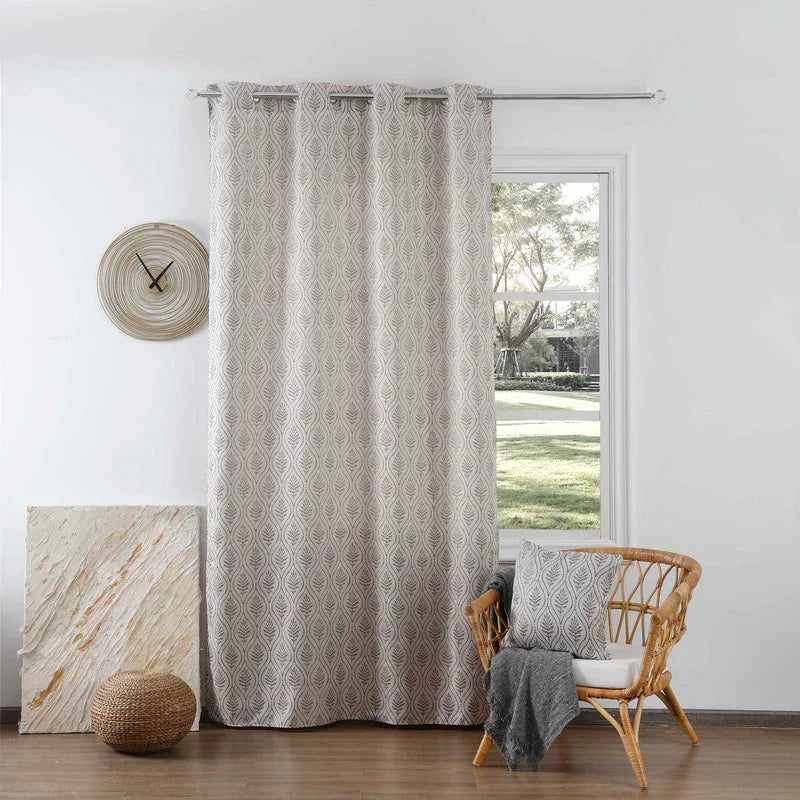 Cortina Jacquard com Bordado de Folhas Elegantes Castanho 140*260CM-Individual- BOD HOME