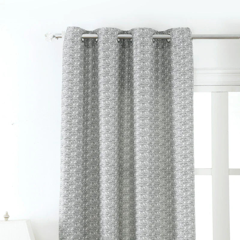 Cortina Jacquard com Estampa de Flores Cinza Escura 140*260CM-Individual- BOD HOME