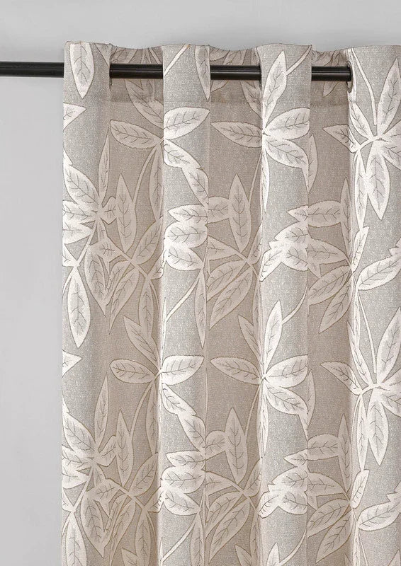 Cortina Jacquard com Estampa de Folhas Outono Castanha 140*260CM-Individual- BOD HOME