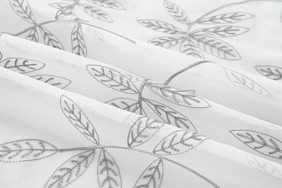 Cortina Bordado com Folhas Outonais Cinza 140*260CM-Individual- BOD HOME