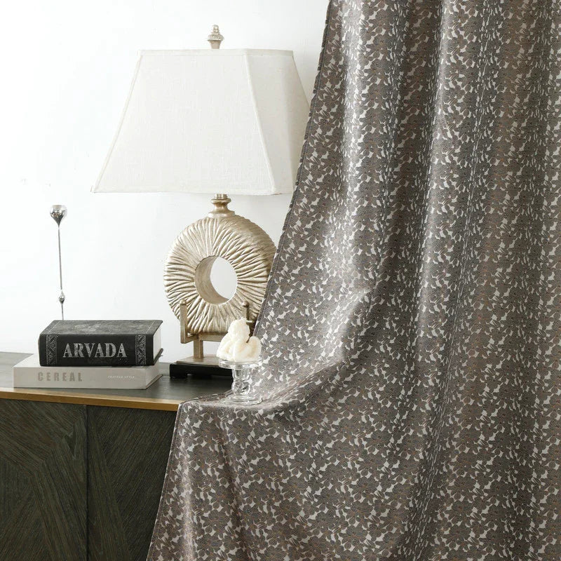 Cortina Jacquard com Estampa de Flores Castanha Escura 140*260CM-Individual- BOD HOME