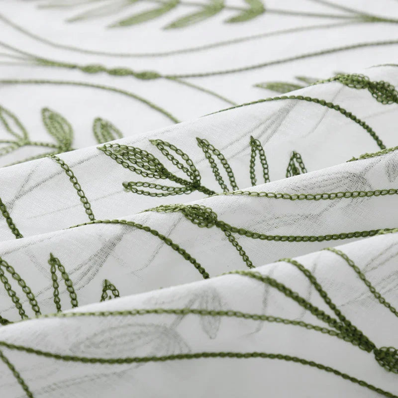 Cortina Bordada com Folhas Elegantes Verde 140*260CM-Individual- BOD HOME