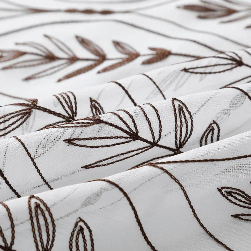 Cortina Bordada com Folhas Elegantes Castanho 140*260CM-Individual- BOD HOME
