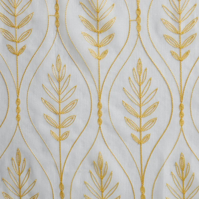 Cortina Bordada com Folhas Elegantes Amarelo 140*260CM-Individual- BOD HOME