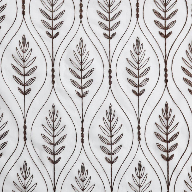 Cortina Bordada com Folhas Elegantes Castanho 140*260CM-Individual- BOD HOME