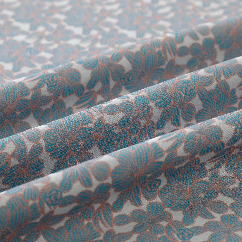 Cortina Jacquard com Estampa de Flores Azul 140*260CM-Individual- BOD HOME