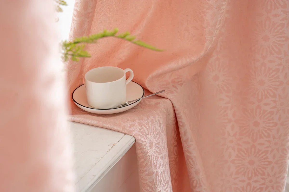 Cortina Opaca Jacquard Flores Cor-de-Rosa 140x260CM-Individual - BOD HOME
