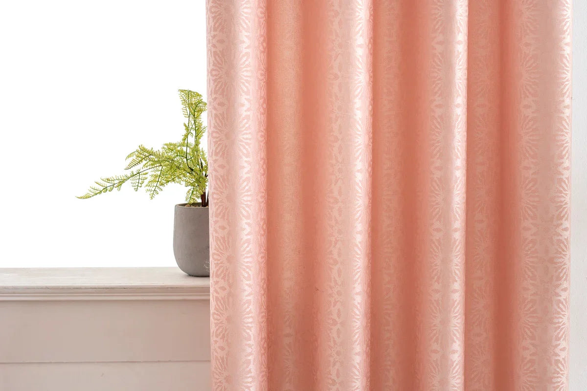 Cortina Opaca Jacquard Flores Cor-de-Rosa 140x260CM-Individual - BOD HOME