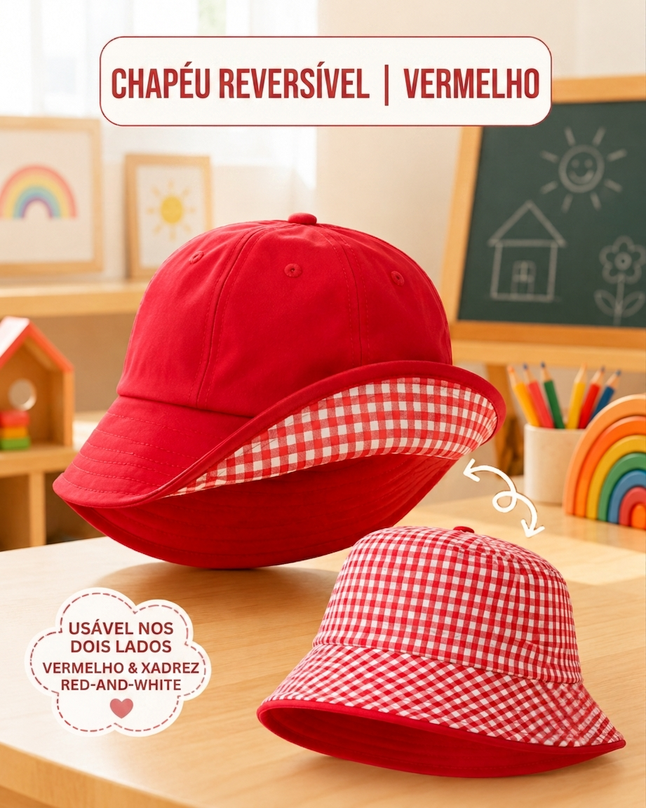 Chapéu infantil reversível dupla face