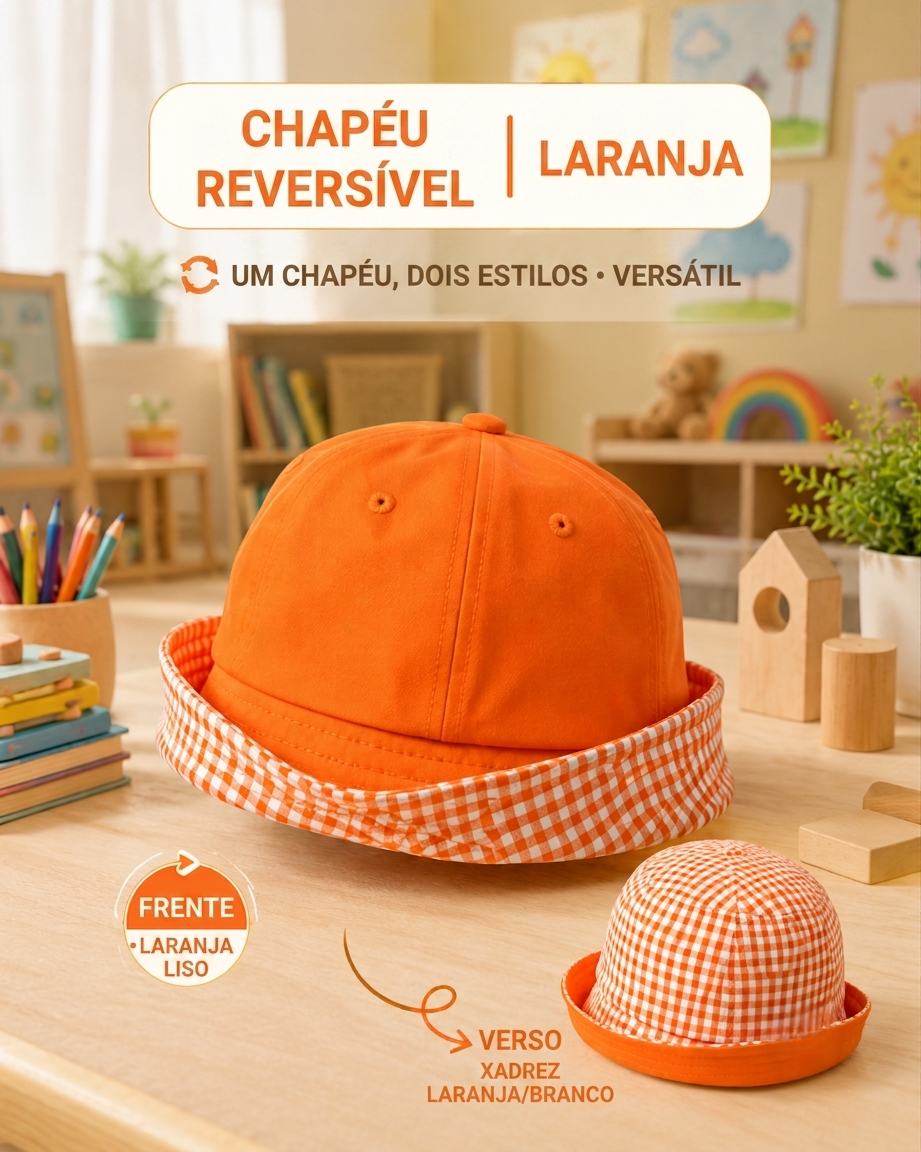 Chapéu infantil reversível dupla face