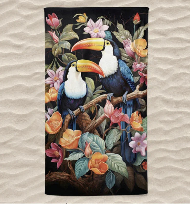 Toalha de Praia 3D Pássaro e Flores 70x140 cm - BOD HOME
