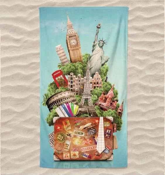 Toalha de Praia 3D Pontos turísticos da Europa 70x140 cm - BOD HOME