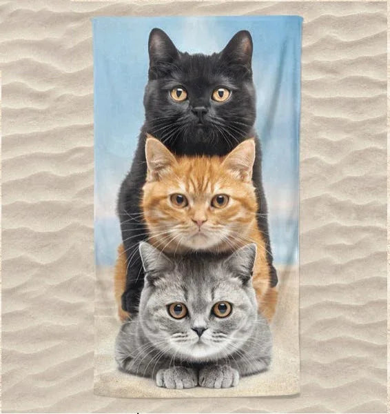 Toalha de Praia 3D Três Gatos 70x140 cm - BOD HOME