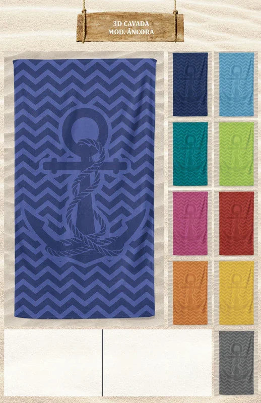 Toalha de Praia com Relevo Monocromático Azul Escuro 100x180cm - BOD HOME