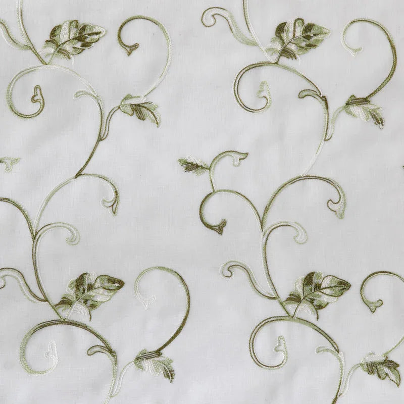Cortina Transparente Bordada Com Folhas Verdes - Individual- BOD HOME