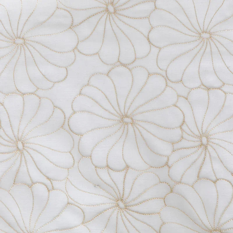 Cortina Transparente Bordada Com Flores Caramel - Individual- BOD HOME