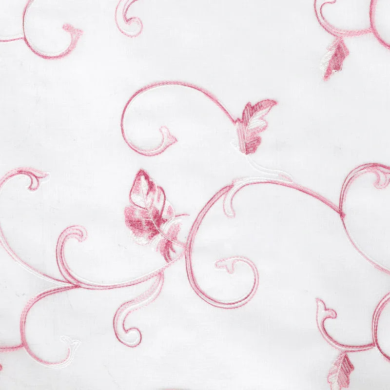 Cortina Transparente Bordada Com Folhas Cor de Rosa - Individual- BOD HOME