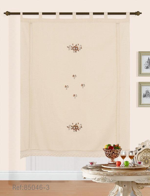 Cortina de cozinha bordados floralis castanho - BOD HOME