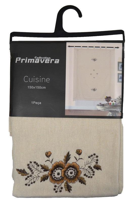 Cortina de cozinha bordados floralis castanho - BOD HOME