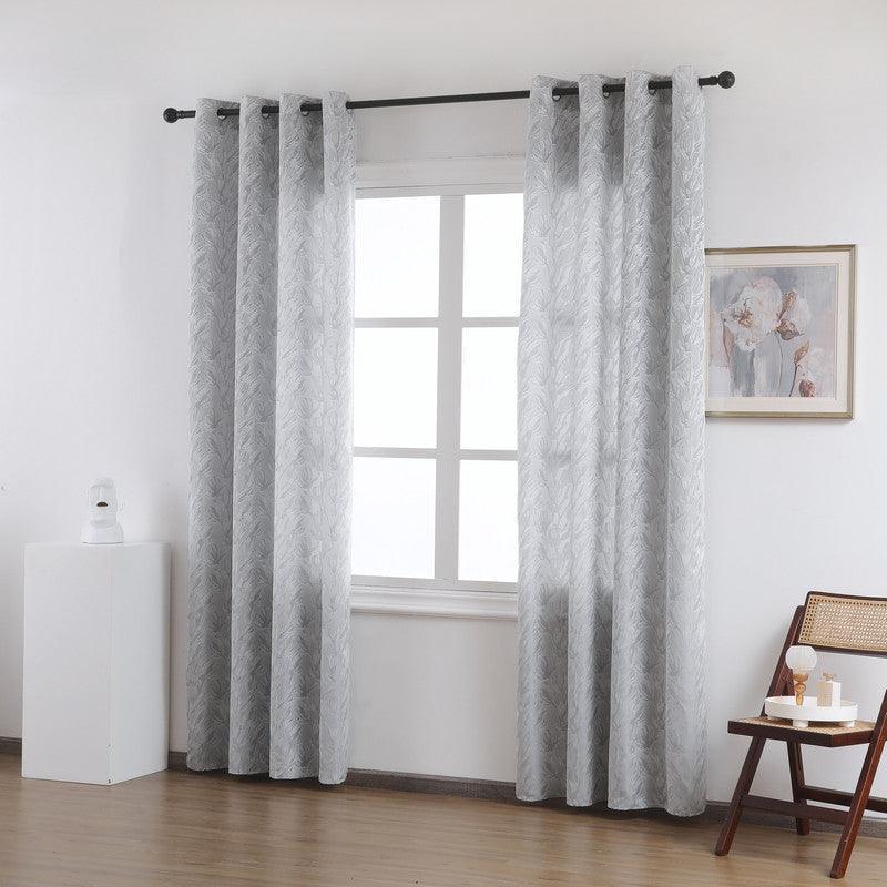Cortina Tecido Encorpado com Estampa Tridimensional de Margaridas Selvagens Cinzo Claro 140*260cm - BOD HOME
