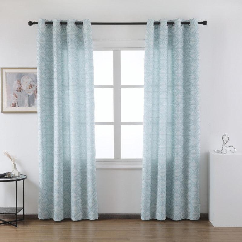 Cortina Tecido Encorpado com Padrão de Linhas Cruzadas Azul Turquesa 140*260cm - BOD HOME