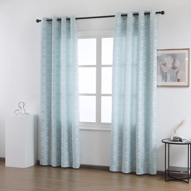 Cortina Tecido Encorpado com Padrão de Linhas Cruzadas Azul Turquesa 140*260cm - BOD HOME