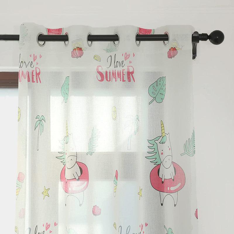 CORTINA TRANSLÚCIDA COM ESTAMPA DE DESENHOS ANIMADOS-UNICÓRNIO BRANCO 140*260cm - BOD HOME