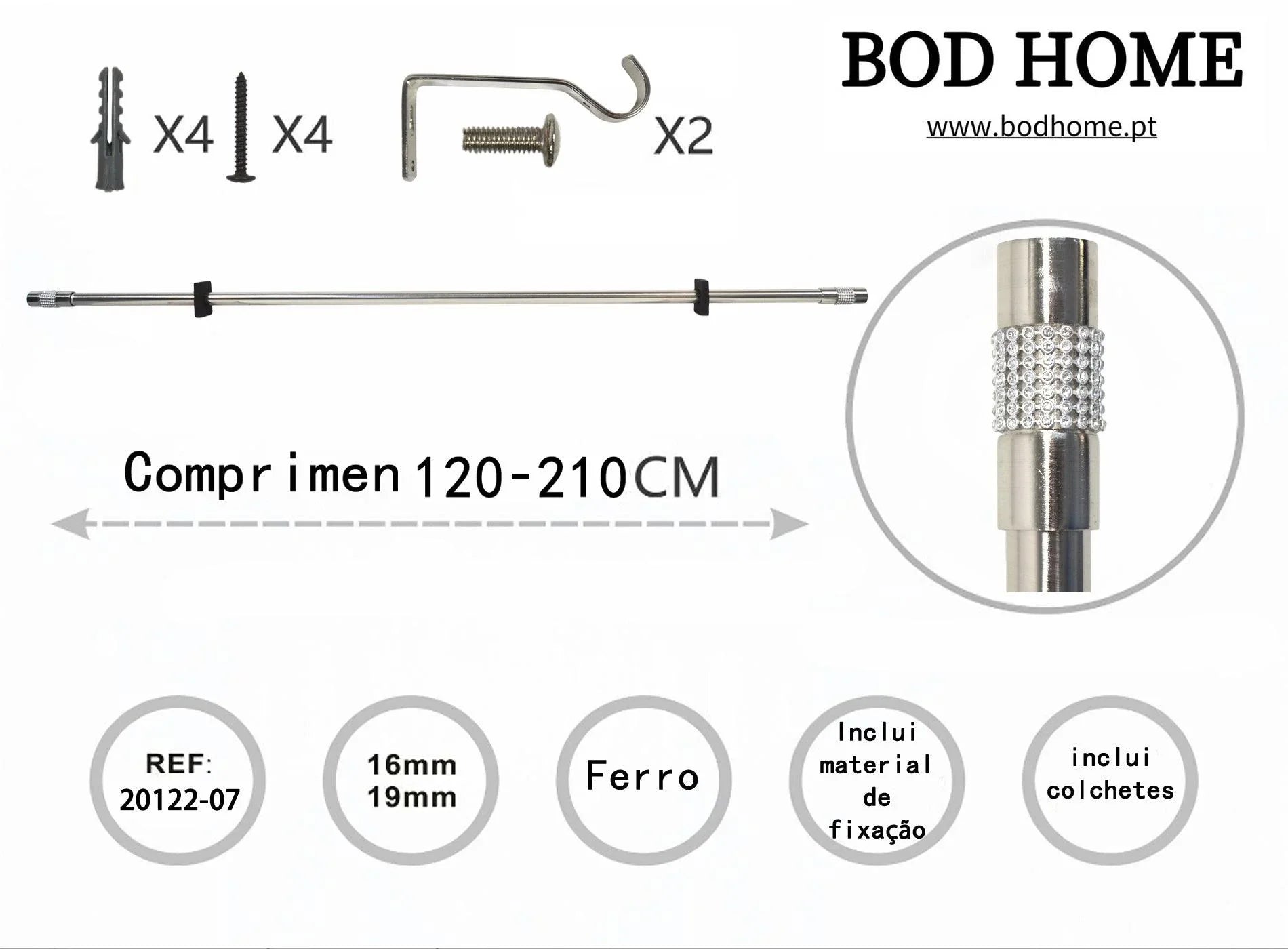 Varao De Cortina 120-210cm Elegante Prateada - BOD HOME