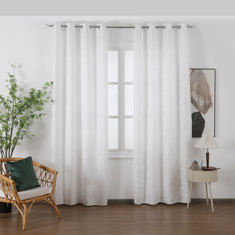 Cortina Translucido Estampada de Folhas Delicadas Branca- BOD HOME