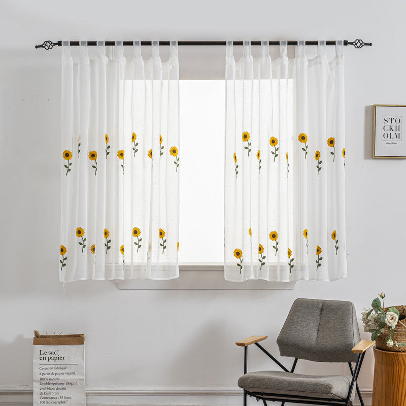 Cortina Tule Bordada com Girassóis-um par- BOD HOME