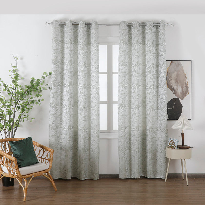 Cortina Translucido Estampada de Folhas Delicadas Relva Verde- BOD HOME