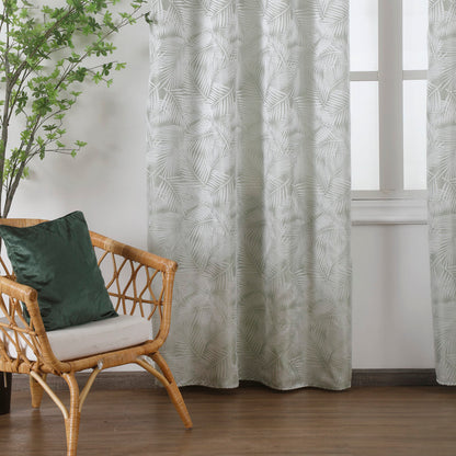 Cortina Translucido Estampada de Folhas Delicadas Relva Verde- BOD HOME