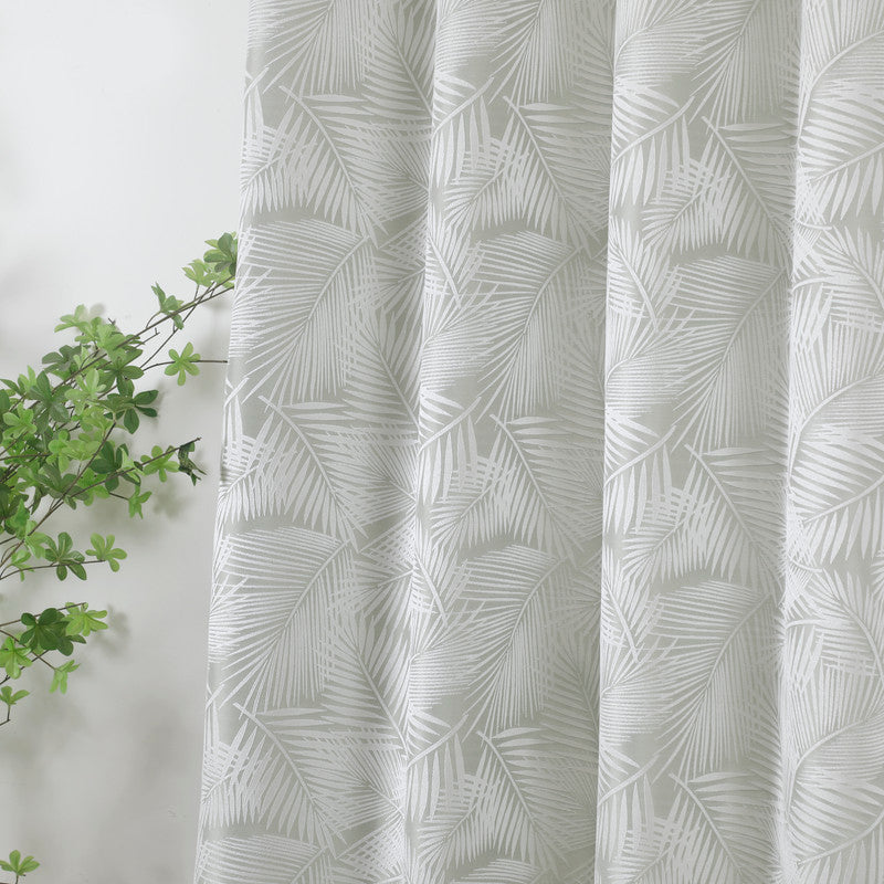 Cortina Translucido Estampada de Folhas Delicadas Relva Verde- BOD HOME