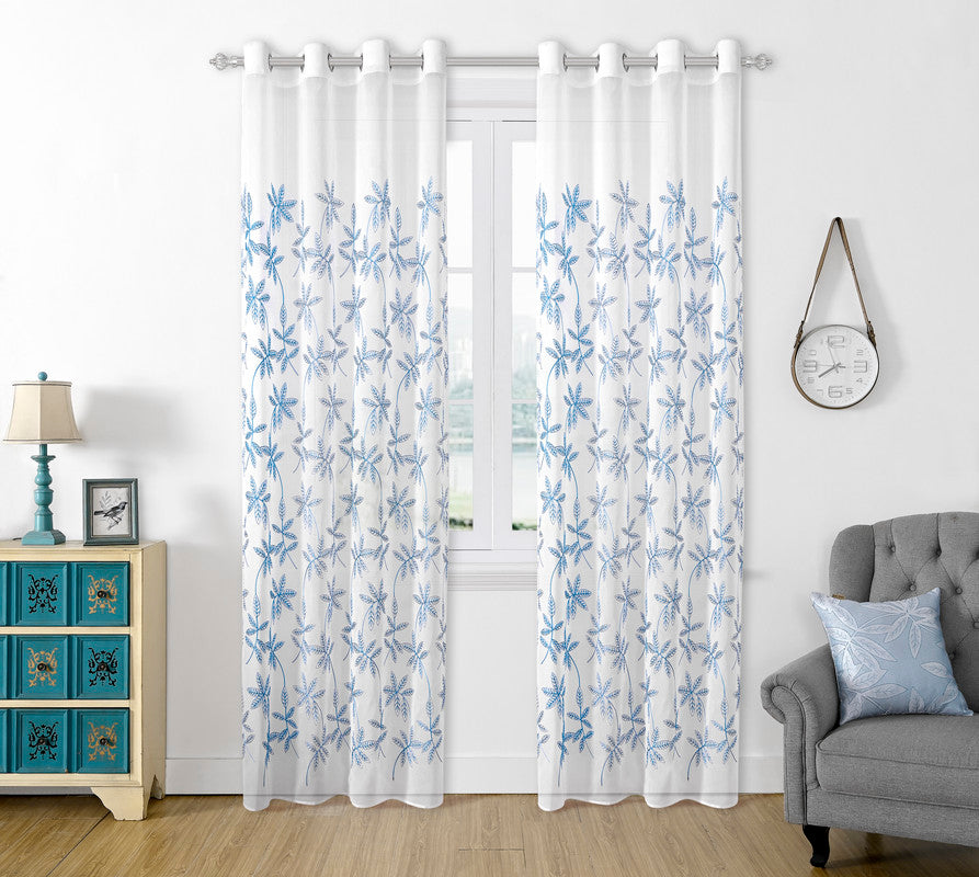 Cortina Bordado com Folhas Outonais Azul 140*260CM-Individual- BOD HOME